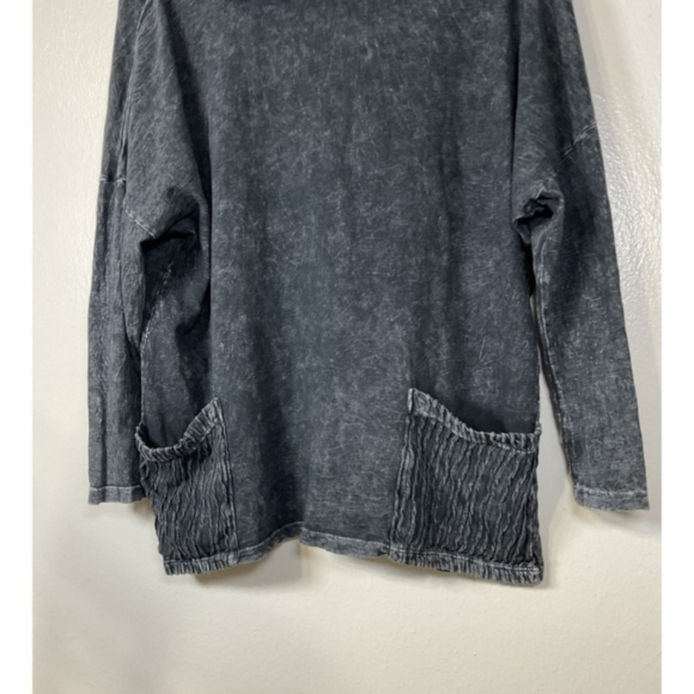 Jess & Jane Cowl Neck Mineral Wash Top Womens L 3/4 Dolman Sleeve Front Pockets - Picture 4 of 10